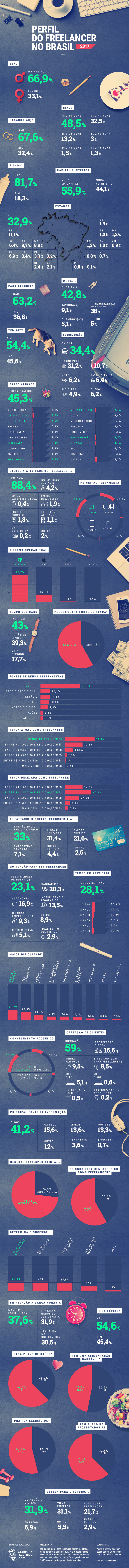 infográfico com resultados da pesquisa sobre o perfil do freelancer no brasil em 2017